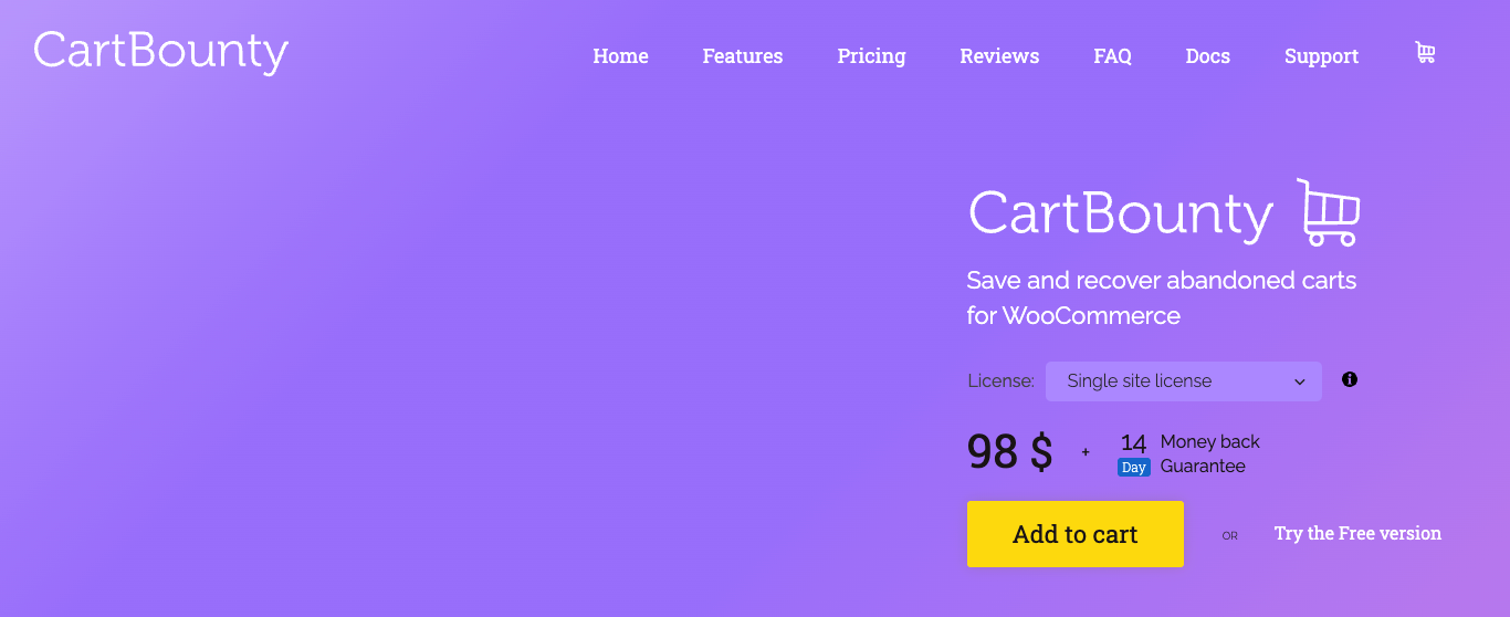 cartbounty to save and recover abandoned carts for woocommerce